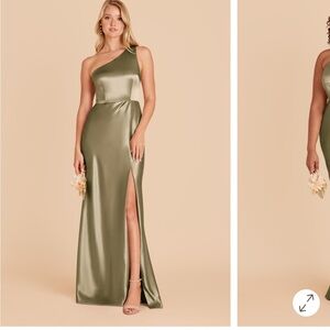 Birdy Grey Satin One-Shoulder Dress in Olive
